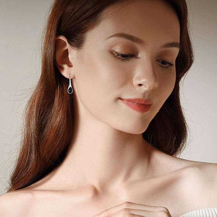925 Sterling Silver Small Pear-Shaped Modern Style Hook Earrings with Crystals from Austria