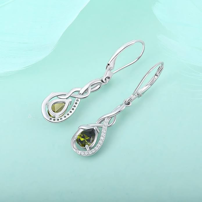 Starchenie Infinity Dangle Drop Earrings Sterling Silver Leverback Earrings Gemstones Twisted Jewelry