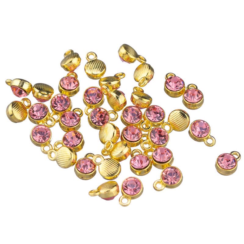 BetterJonny 120 Pieces Crystal Birthstone Charms Beads, 12 Colors Round Crystal Charm with Rings Handmade Jewelry Pendants for Jewelry Necklace Bracelet Earring Making - color: （#A）Gold Round