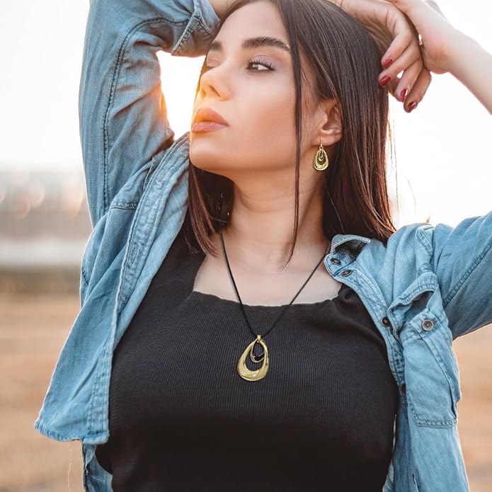 Madison Tyler Gold Plated Jewelry Set for Women | Silver Teardrop Pendant Necklace Trendy | Long Necklace with Snake Chain | Fashion Dangle Earring Set