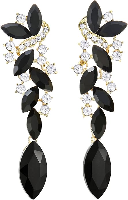 Art Deco Wedding Bridal Party Rhinestone Marquise Cluster Chandelier Long Dangle Statement Earrings