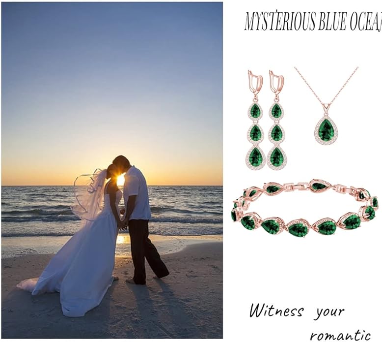 LMXXVJ Necklace Long Earrings Bracelet Set, White Gold Plated Created Blue Sapphire Jewelry Set Wedding Party Gift Jewelry for Women Bridal Bridesmaid