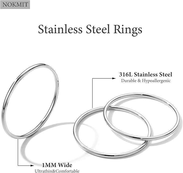 NOKMIT 1mm 14K Gold Filled Rings for Women Girls Thin Gold Ring Dainty Cute Stacking Stackable Thumb Pinky Band Non Tarnish Comfort Fit Size 4 to 11 1PC/2PCS/3PCS
