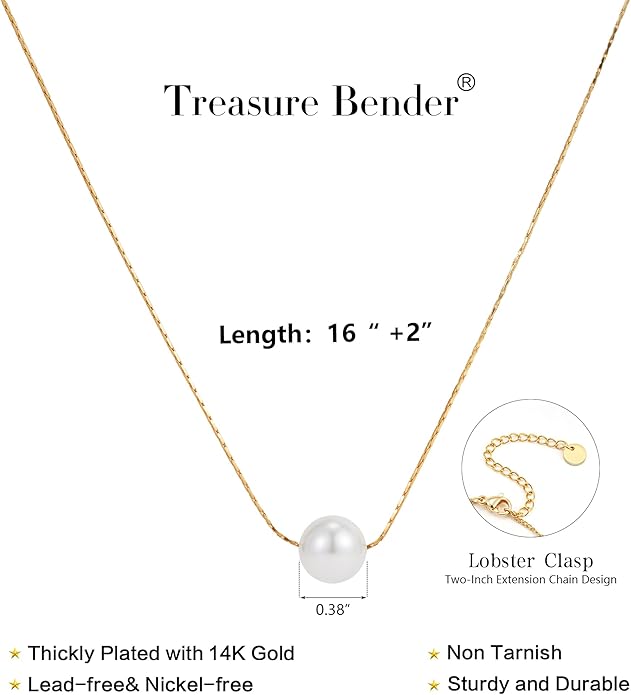 Pearl Necklaces for Women Trendy, 14k Gold Plated Dainty Necklace Simple Pearl Drop Single Charm Pendant Necklace Birthday Wedding Gifts Gold Jewelry for Women