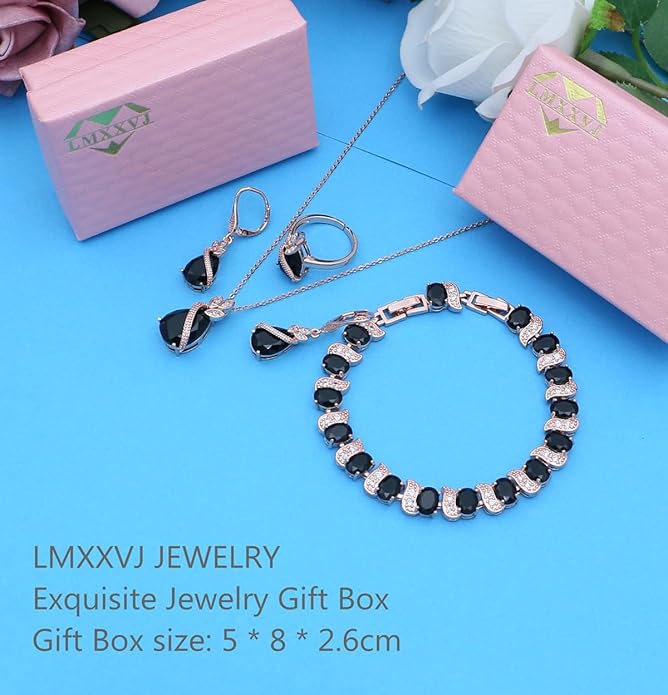 LMXXVJ Jewelry Set for Women,Teardrop Cubic Zirconia Necklace Earrings Adjustable Ring Bracelet Jewelry Set Formal Jewelry Gift
