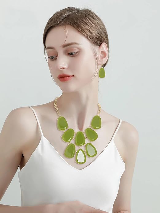 Firstmeet Chunky Bubble Statement Collar Necklace with Earrings for Women