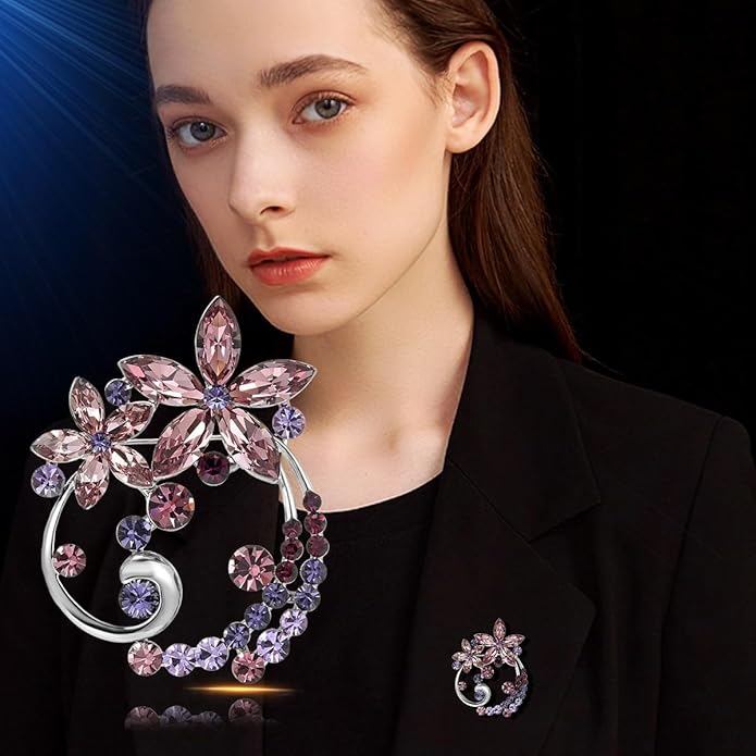 Flower Brooch Pin - Rhinestone Flower Pin 18k Gold Plated - Thanksgiving Day, Birthday, Wedding Gifts for Mom, Wife