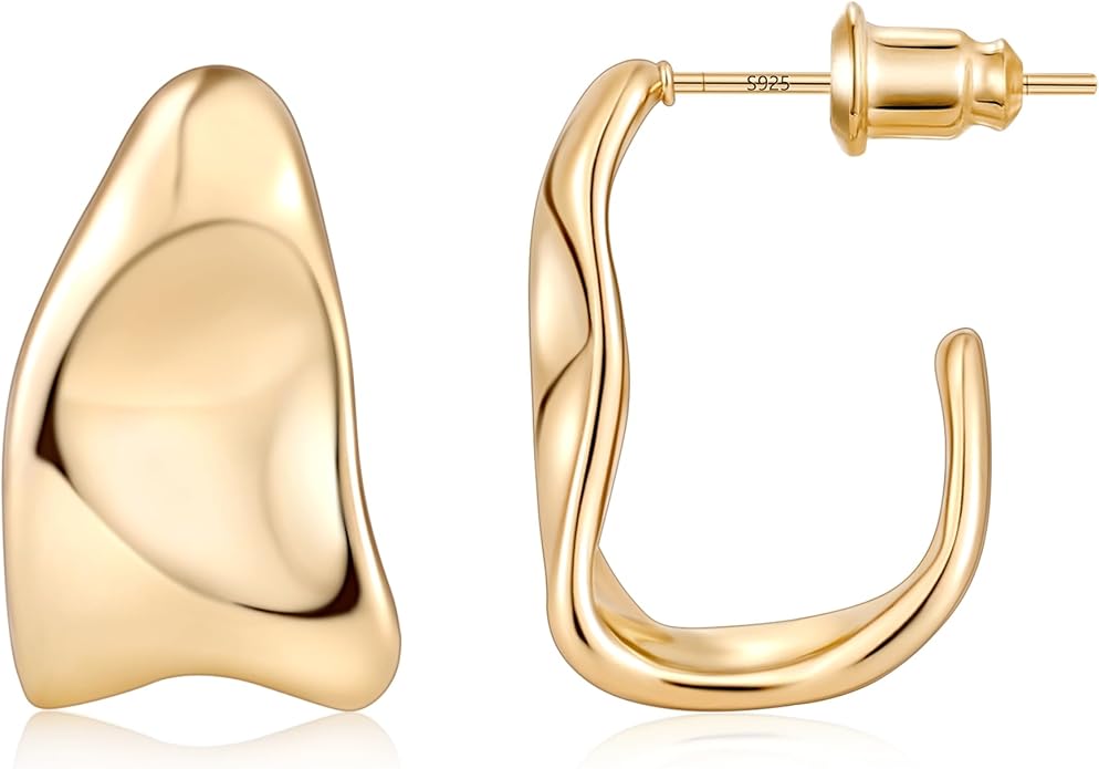 Gacimy Chunky Earrings for Women, Teardrop Earrings with 925 Sterling Silver Post, 14K Gold Plated Statement Drop for Women