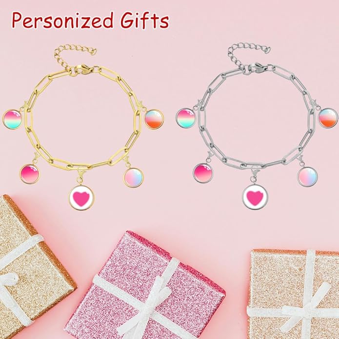 Charm Bracelet Box Set, 5 Interchangeable Charms and 1 Charm Bracelet