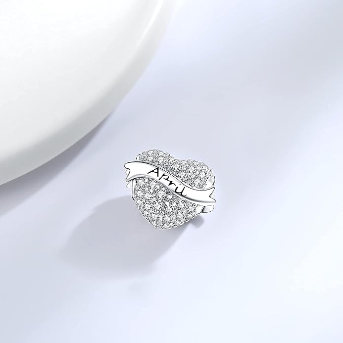 Birthstone Charms 925 Sterling Silver Love Heart Beads Fit Pandora Charms Bracelet, Fit Mother's Day Christmas Birthday Gift