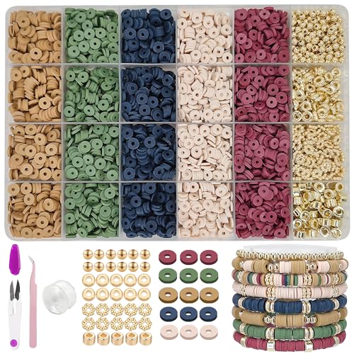 MIIIM Earth Tone Clay Bead Bracelet Kit, Heishi and Flat Clay Beads, Gold Spacer for Jewelry Making, Friendship Kit for Crafts, Concert, Raves, Gifts - color: Earth Tone