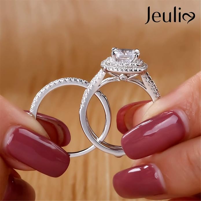 Jeulia Brilliant Classic Band Rings Sets for Women 925 Sterling Silver Fashion Ring Sets Wedding Engagement Anniversary Promise Ring Bridal Sets Jewelry