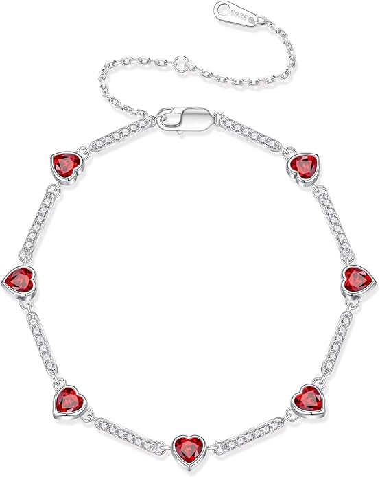 Iefil Valentines Day Gifts for Her - 925 Sterling Silver Heart Charm Link Bracelet, Anniversary Birthday Gifts for Women Wife Mom Girlfriend Daughter, 6"+2"
