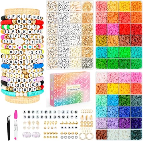Friendship Bracelet Kit, 14,000pcs 48 Colors Bracelet Making Kit Clay Beads with Number Letter Bead Set Concert Merch Arts and Crafts Gifts for Kids Teen Girls Jewelry Making Supplies Bracelet Maker1 - color: Rainbow color