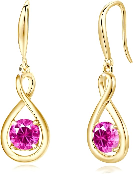 FANCIME Valentines Day Gift Dangle Drop Earrings 925 Sterling Silver Dainty Infinity Round Gemstone Birthstone Jewelry Birthday Gifts for Her Women