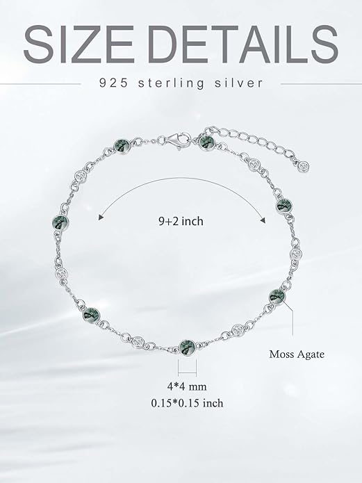 Anklet Bracelet for Women 925 Sterling Silver Natural Stone Chain Ankle Bracelet Beach Summer Fine Jewelry Valentines Day Birthday Gifts for Her Mom Wife