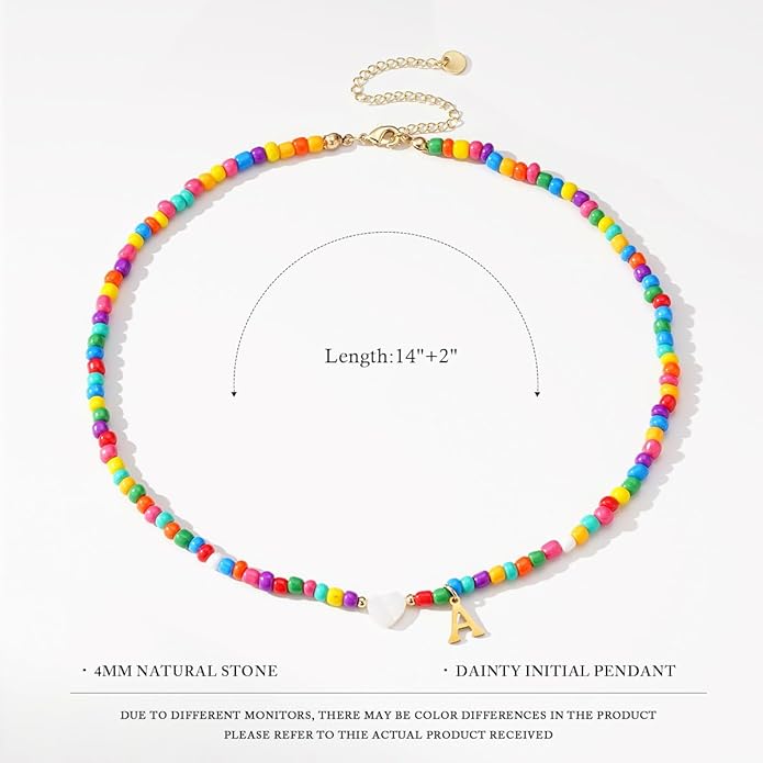 Valentines Day Gifts for Kids Women Girls - Colorful Beaded Initial Necklace Teen Girls Trendy Stuff Dainty Letter A-Z Choker Necklace Valentines Day Gifts for Her Mom Jewelry