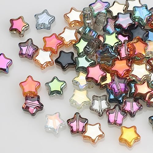 Glass Beads, KLFHS 100PCS 8MM Star Beads, Cute Star Bead Mixed Color Glass Bead Bulk for DIY Jewelry Making Bracelet Necklace Earring Phone Strap Keychain Crafting - color: Star