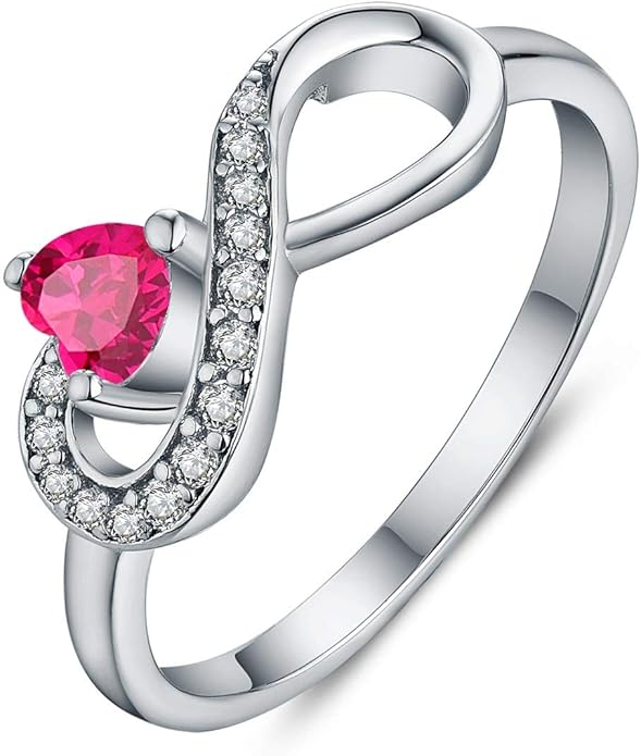 JO WISDOM Promise Ring for Women Sterling Silver Infinity Heart Promise Rings for Her Birthstone Cubic Zirconia Friendship Ring Size 5-12