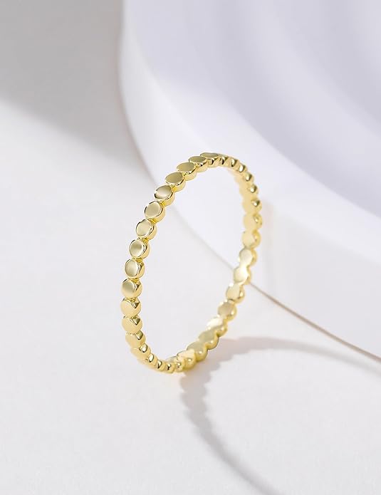 Mameloly 1.5mm 14K Gold Plated Wedding Bands for Women Dainty Stackable Thin Dot Ring Statement Ring Size 3-12