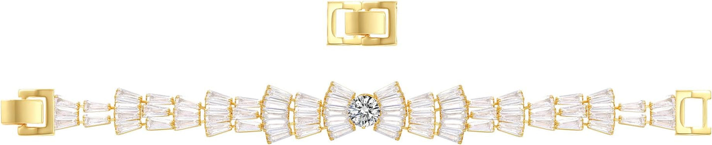 14K Gold Plated Women’s Tennis Bracelet – Sleek CZ Line Bracelet, Fits 6.0"–7.2" Wrist – Sparkly Everyday Jewelry Gift, Contemporary Tennis Bracelets for Women