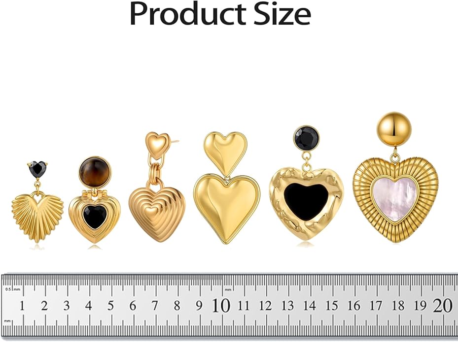 Black/White/Red/Green/Blue/Brown Heart Earrings for Women, Gold Plated Vintage Gold Earrings with Hypoallergenic Posts,Lightweight Black and Gold Dangle Statement Jewelry, Gift for Women—Girlfriend Wife Mom for Wedding, Party, Valentines Day Gifts for Her