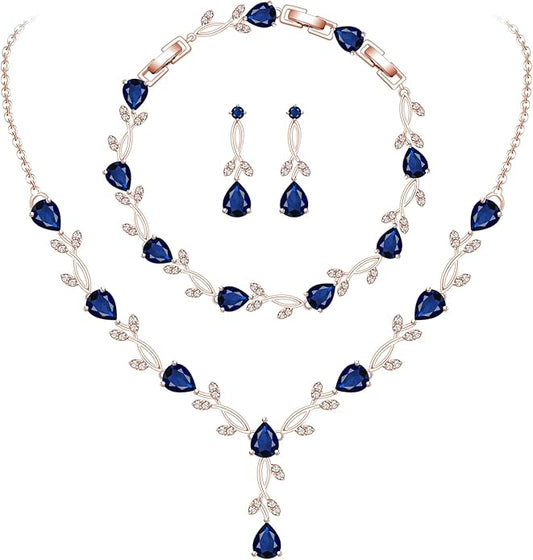 GZWHD Wedding Jewelry Sets for Bride Bridesmaid Women Cubic Zirconia Necklace Earrings Bracelet Set Gift for Mother Friend Wife Daughter Sister Party Prom Jewelry