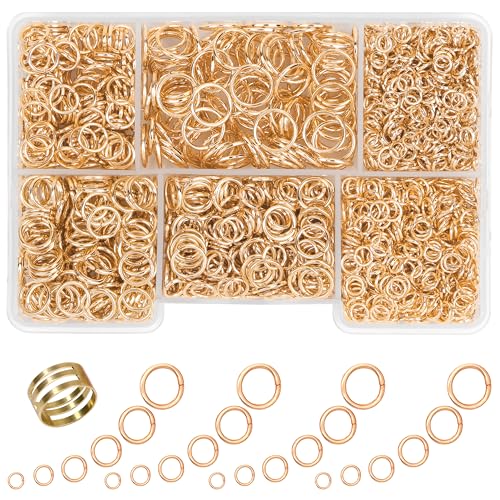 Gold Jump Rings for Jewelry Making1400 Pcs 6 Sizes/Box Jump Rings with 1Pcs Jump Ring Open/Close Tool for Keychains Necklace Repair and DIY Jewelry(KC Gold) - color: KC gold