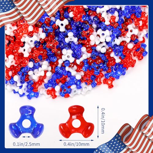 UPINS 4th of July Tri Beads, 1200Pcs Plastic Red White Blue Tri-Shaped Beads for Jewelry Making Patriotic Crafts Independent Day DIY Necklace Bracelets Hair Beads - color: Red White Blue