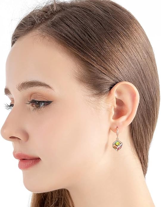 Austrian Crystal Cube Drop Dangle Earrings for Women 14K Gold Plated Hypoallergenic Jewelry