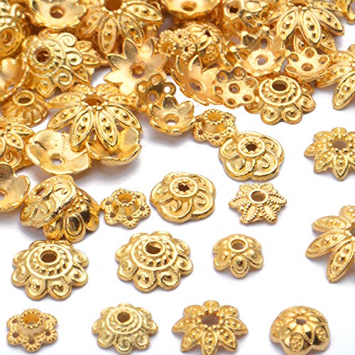 BronaGrand 100 Gram(About 250-350pcs) Bead Caps Metal Spacers Jewelry Findings Accessories for Bracelet Necklace Jewelry Making,Gold - color: Gold
