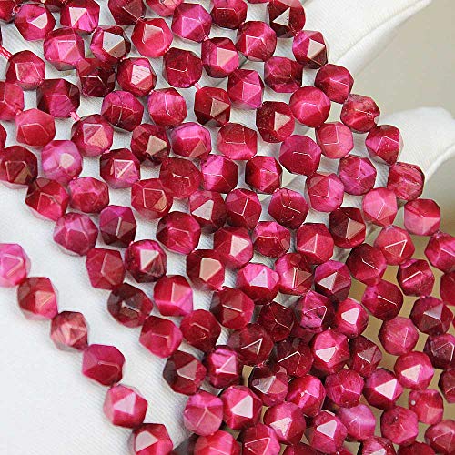 MJDCB Best Sellers Natural Stone Beads Faceted Polygon Rose Red Tiger Eye Crystal Energy Stone Healing Power for Jewelry Making(8mm) - color: Rose Red Tiger Eye