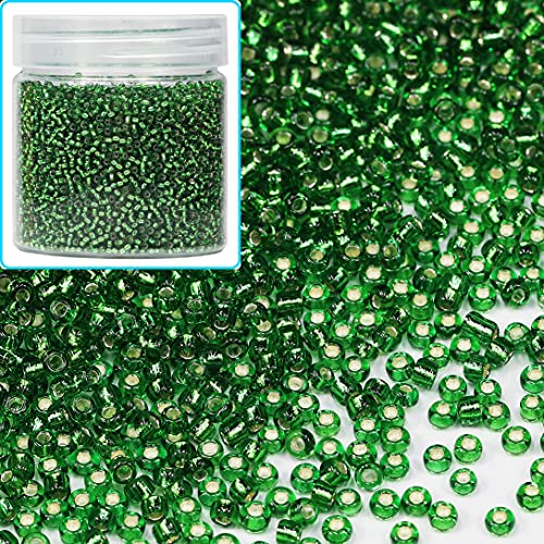 Bala&Fillic 12/0 Glass Silver Lined Seed Beads 2mm Green Color Seed Beads About 10000pcs/110g in Box (Green B -Size 2mm) - color: Dark Green, size: 2mm