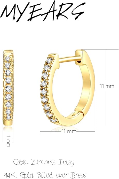MYEARS Women Earrings Gold Huggie Hoop Ear Stud Cuff 14K Small Simple Hypoallergenic Everyday Jewelry