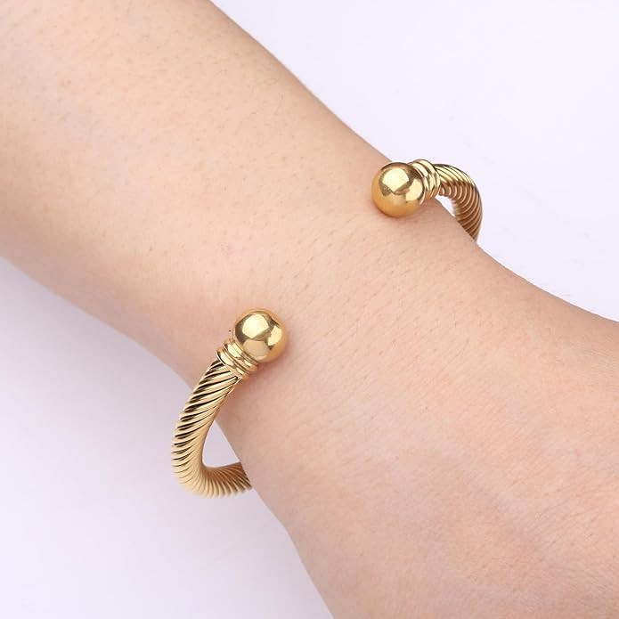 Stainless Steel Twisted Cable Wire Bracelets Adjustable Open Cuff Bangle Bracelet Vintage Jewelry Gift for Women