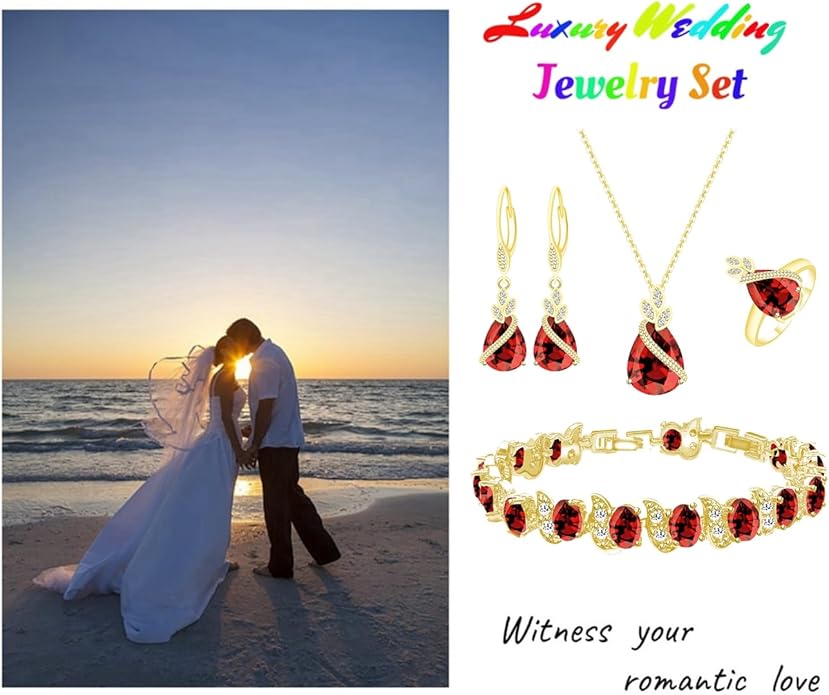 LMXXVJ Jewelry Set for Women,Teardrop Cubic Zirconia Necklace Earrings Adjustable Ring Bracelet Jewelry Set Formal Jewelry Gift