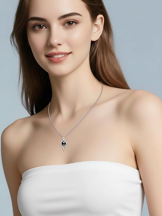 Tahitian Black Pearl 18K White Gold Plated Sterling Silver Heart/Infinity/Four Leaf Clover Pendant Necklace Jewelry Gifts for Women Wife Mom Girlfriend Wedding Birthday Anniversary Christmas