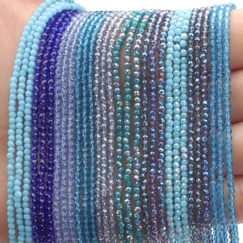 30 Strands 32 Faceted Glass Beads for Jewelry Making 4500pcs 2mm Miny Spacer Bead Round Small Craft Glass Beads for Bracelets Necklaces Earrings (Blue Series) - color: Blue