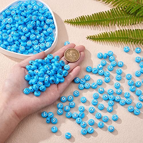 BEEFLYING 632Pcs 10MM Round Acrylic Letter Beads, Sky Blue - color: Sky Blue