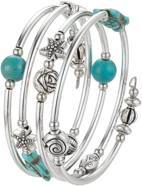 BULINLIN Layered Wrap Bangle Turquoise Bracelet - Bead Bracelet with Natural Agate Stone, Gifts For Women