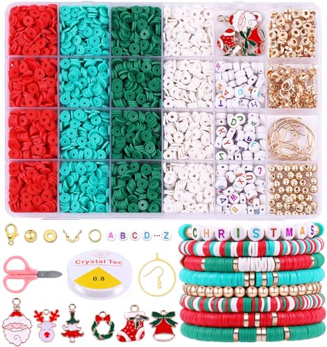 Wuollgess 3500 PCS Christmas Clay Beads Bracelet Making Kit, Polymer Heishi Beads for Jewelry Making, Letter Beads Friendship Bracelet Kit with Christmas Charms for Necklace Earring DIY - color: Christmas