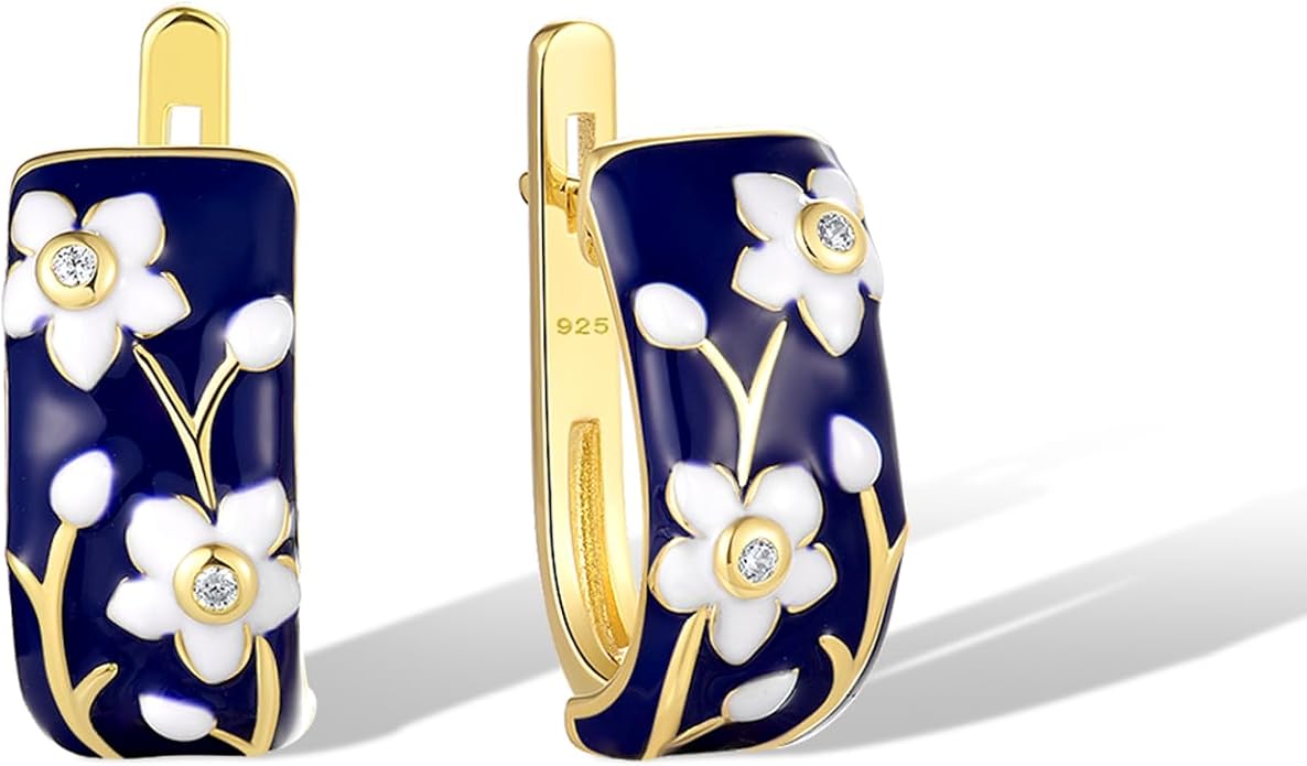 Santuzza 925 Sterling Silver Enamel Pattern Dangle Earrings