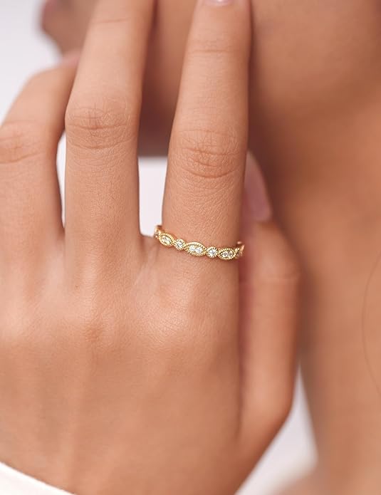 IMOLOVE Moissanite Wedding Band Wedding Rings for Women Evil Eye Shaped 925 Sterling Silver Rings with 18K Gold Plated Eternity Stackable Engagement Ring Anniversary Band Size 3-11.5