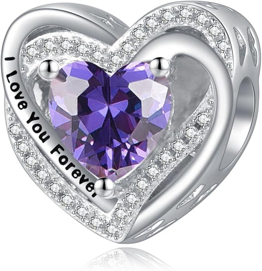 Heart Birthstone Charms for Bracelets, 925 Sterling Silver Women Bead Charms for Charm Bracelets Necklace, Mother's Day Birthday Anniversary Jewelry Gifts for Wife Mom Grandma Daughter