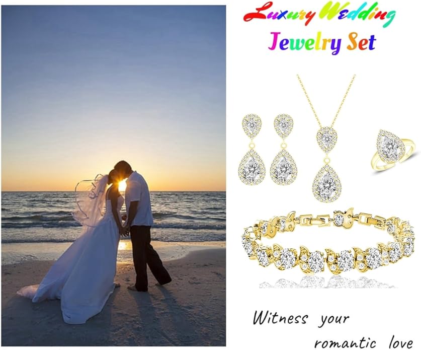 LMXXVJ Teardrop Jewelry Set for Women，Necklace Earrings Adjustable Ring Bracelet Set Fashion Formal Platinum/Gold/Rose Gold Jewelry Gift Girl/Mom/Wife/Grandmother/Best Friend/Aunt