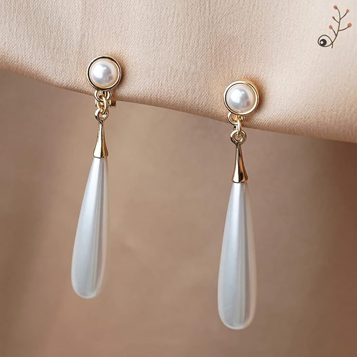 Pearl Clip on Earrings for Women Drop Clip Earrings for Women Gold Plated White Imitation Pearl Earrings Fashion