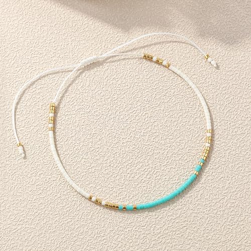 KELITCH Adjustable turquoise bead bracelet single color knitting friendship bracelet fashion jewelry daily wear gift (28 color selection) - color: Green 20L