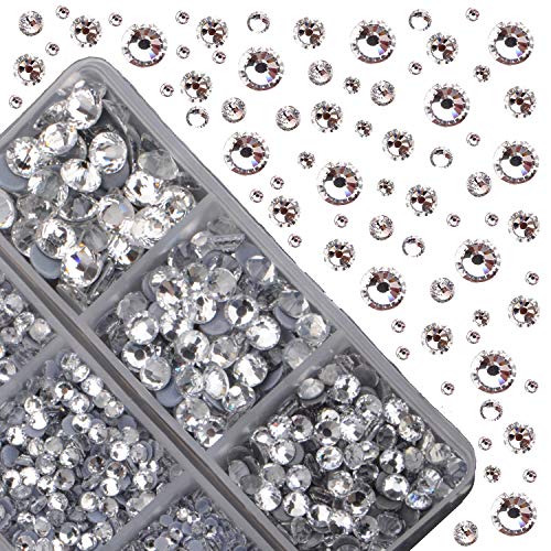4000pcs Mixed Size Hot Fix Round Crystals Gems Glass Stones Hotfix Flat Back Rhinestones (Clear Crystal) - color: Clear Crystal, size: 4000 Count (Pack of 1)
