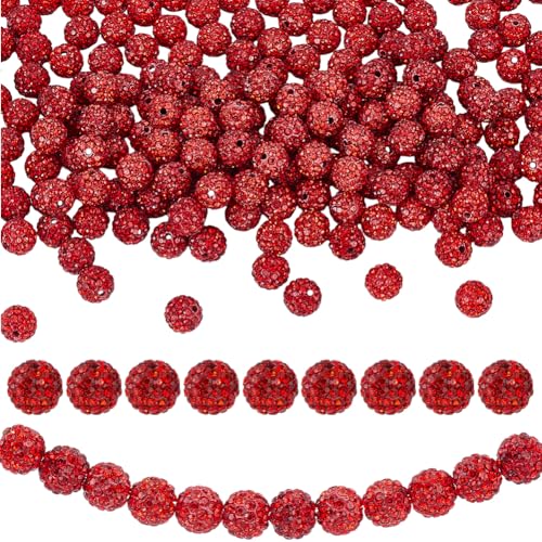 1 Box 200pcs 10mm Red Rhinestone Beads Round Sparkle Disco Ball Shiny Crystal Rhinestones Polymer Clay Loose Spacer Bead Charms Bulk for Jewelry Making Christmas Decor DIY Craft Supply - color: Red, size: 10mm 200pcs
