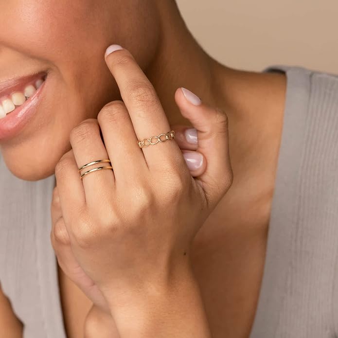 NOKMIT 1mm 14K Gold Filled Rings for Women Girls Thin Gold Ring Dainty Cute Stacking Stackable Thumb Pinky Band Non Tarnish Comfort Fit Size 4 to 11 1PC/2PCS/3PCS